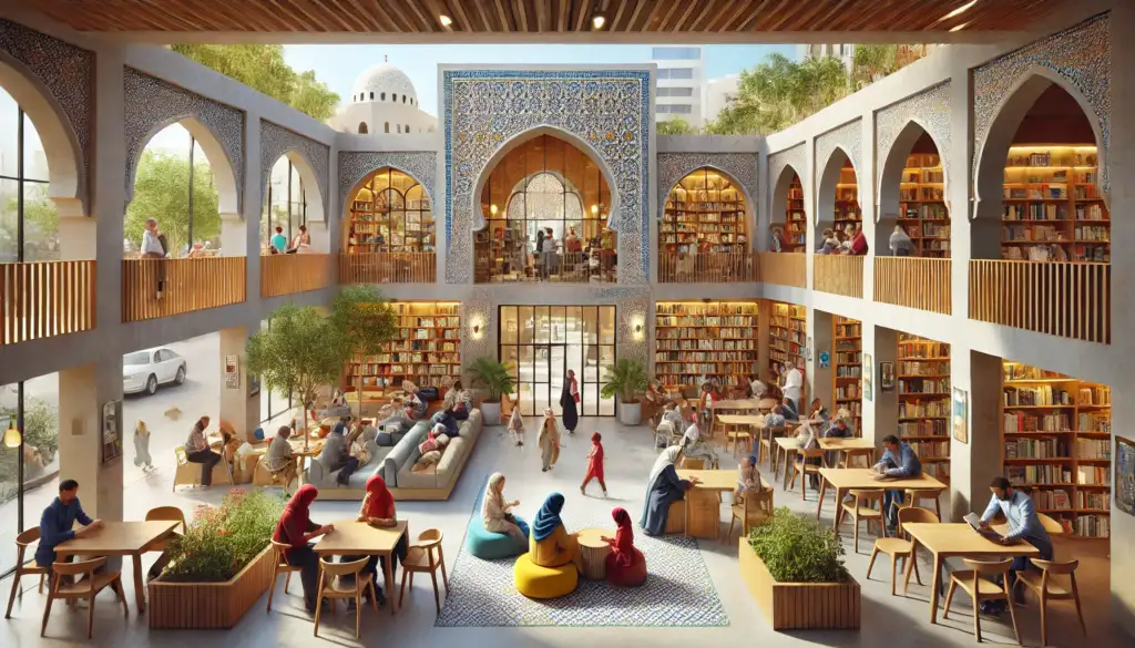 مكتبة حي نابضة بالحياة في الجزائر مصممة كمساحة مجتمعية للقراءة والتعلم وتتميز الهندسة المعمارية بمزيج من المعاصرة و